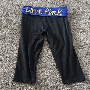 PINK Victoria's Secret Cropped Leggings with Blue and Gold Waistband